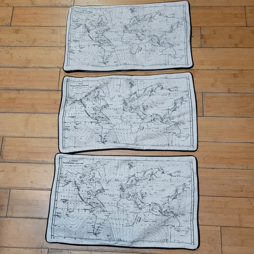 Trio of World Map Hobby Lobby Linen Blend Throw Pillow Covers NWOT